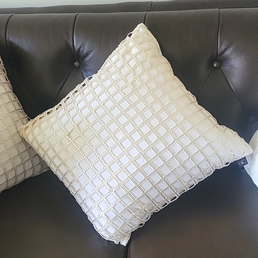 2 Hallmart Collectibles 20'' Square Sequin Lace Decorative Throw Pillow, Ivory - Picture 4 of 4